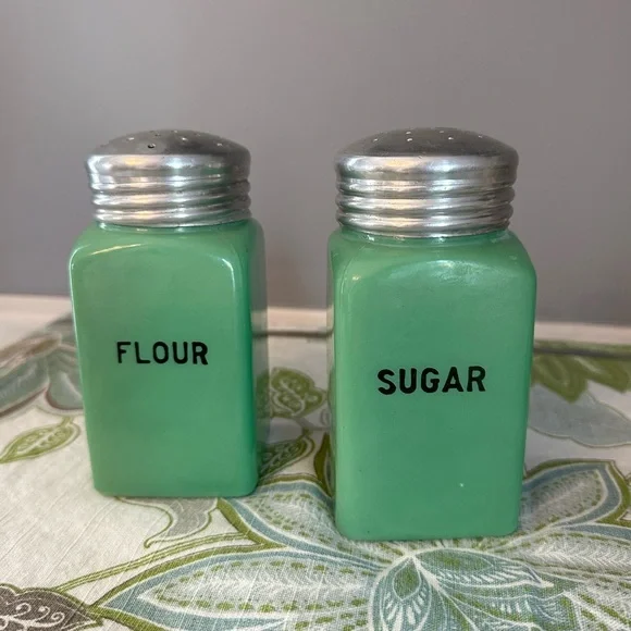 Vintage Jadite Flour and Sugar Shakers - Picture 1 of 6